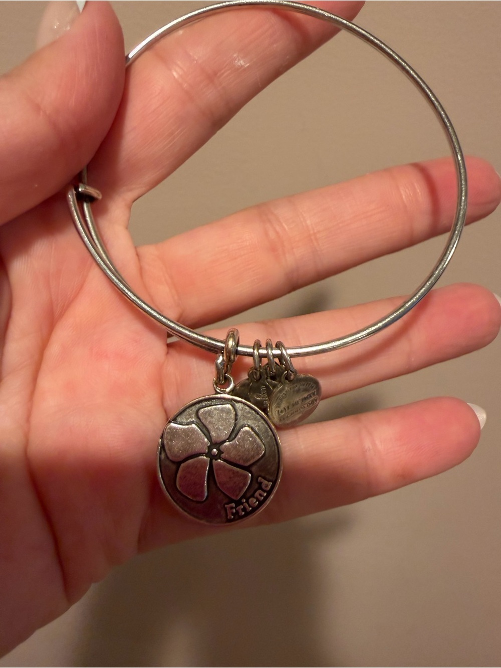 Alex and Ani Friend Silver Flower Charm Bangle Bracelet